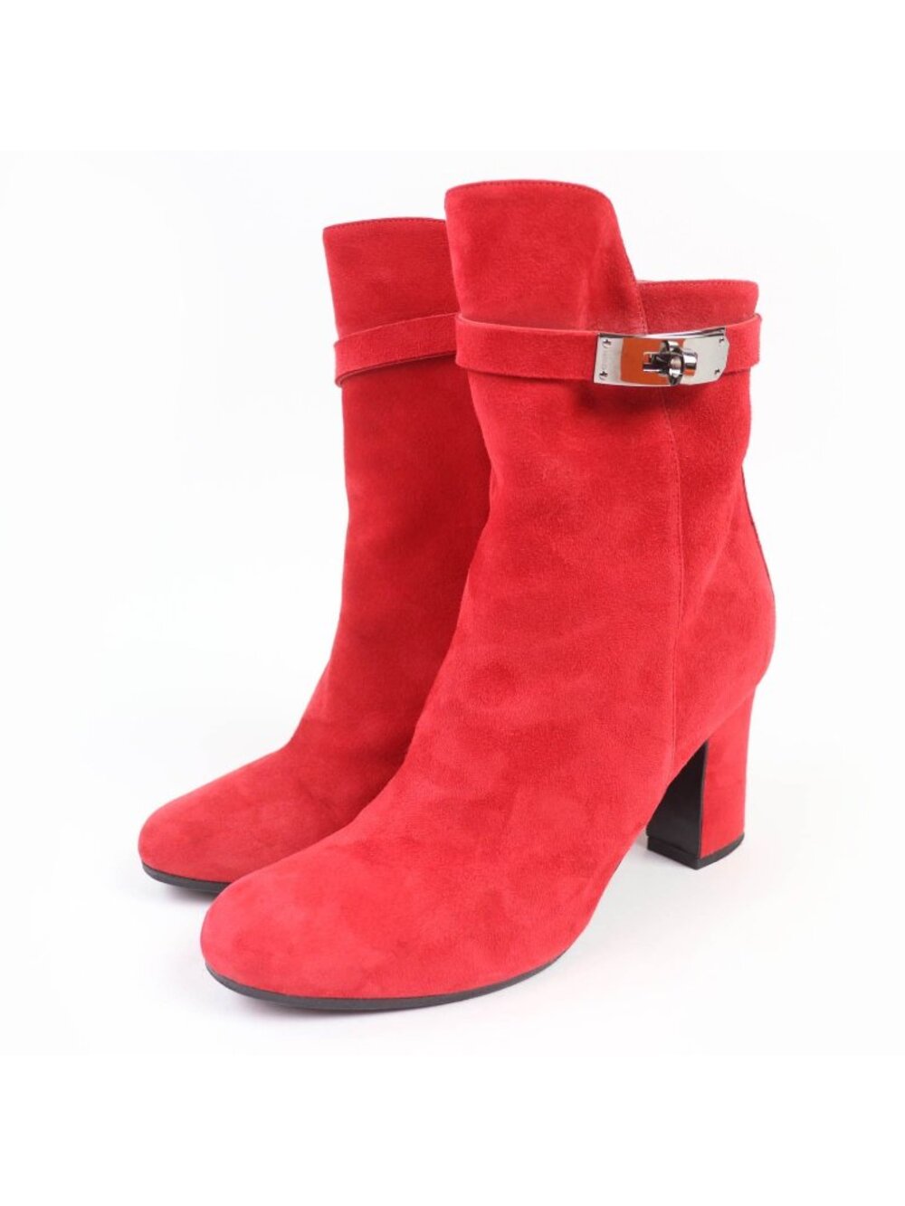 Hermes Joueuse Silver Kelly Suede Leather Short Boots Red